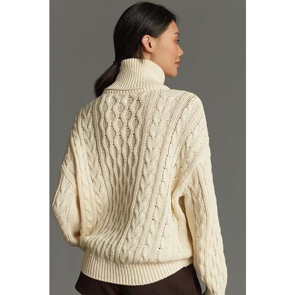 Anthropologie Pilcro Oversized Roll-Neck Cable Sweater in Cream Size XL - Picture 7 of 11